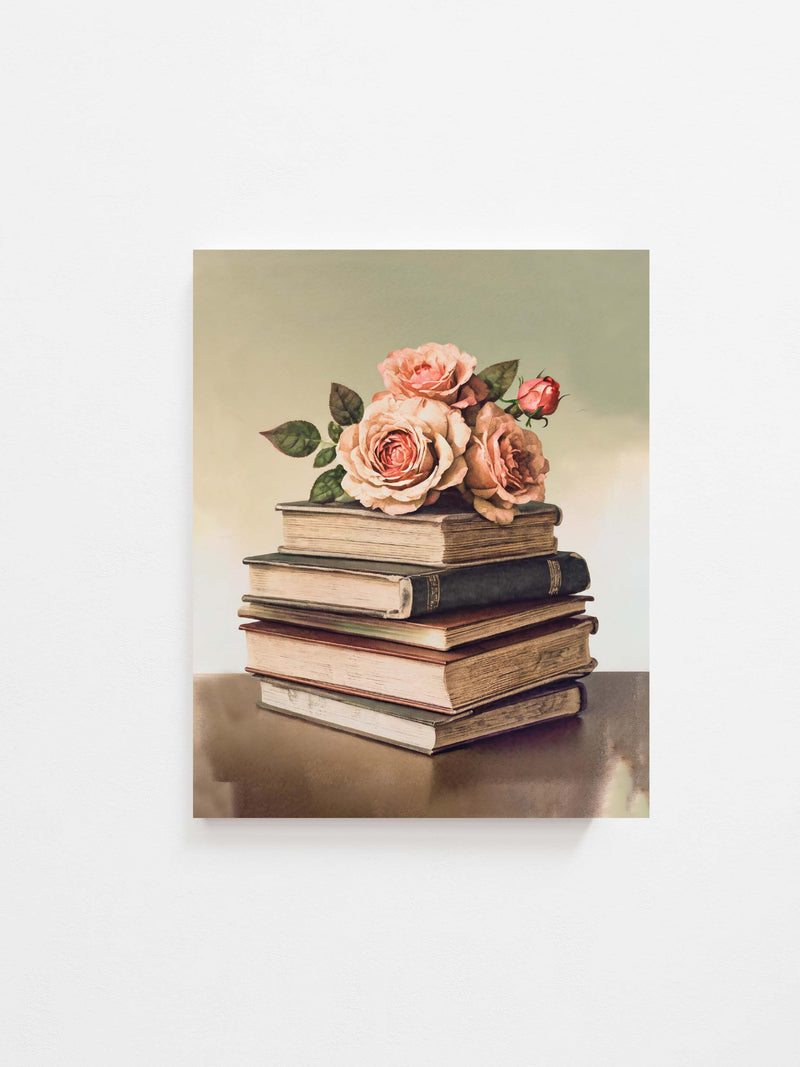 Vintage Books & Roses Art Print 8x10