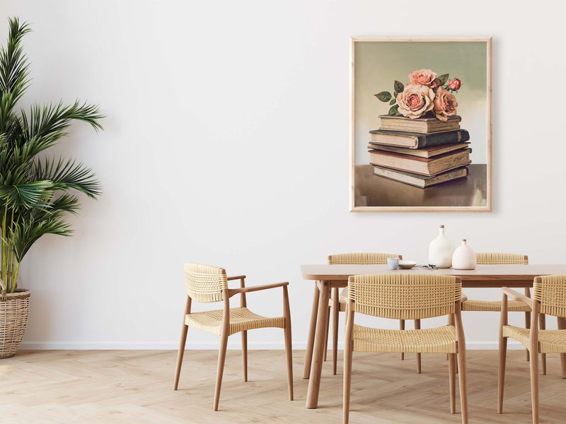Vintage Books & Roses Art Print 8x10