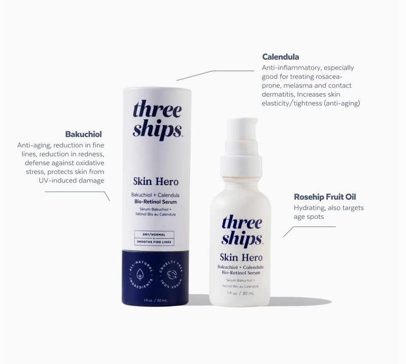 Three Ships Skin Hero Bakuchiol + Calendula Bio-Retinol Serum (30mL)