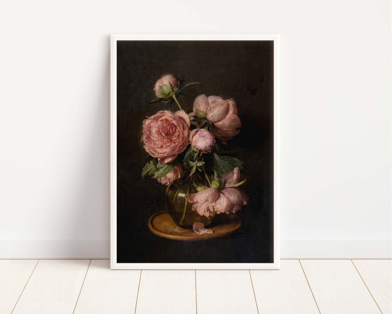 Moody Peonies Vintage Art Print 8x10