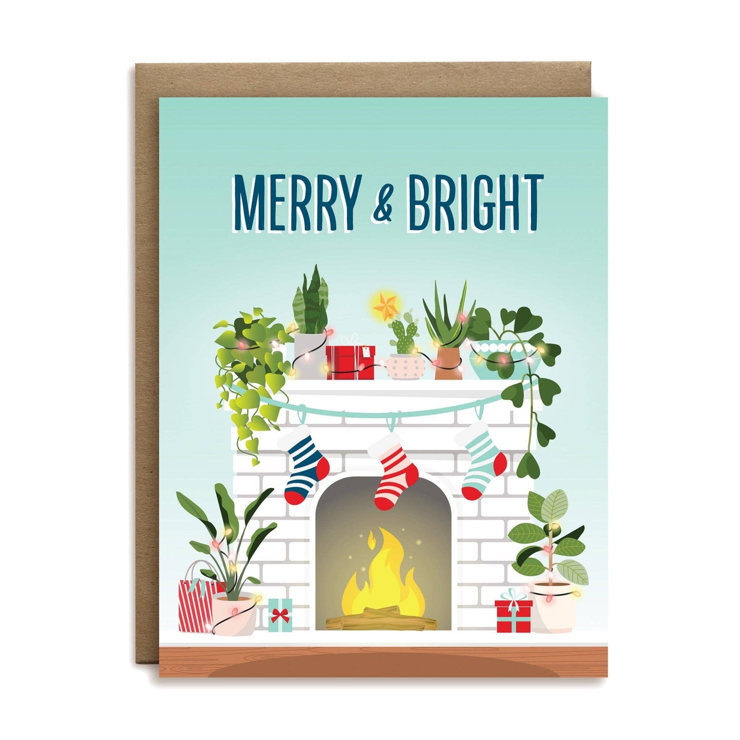 Merry and bright plants greeting card