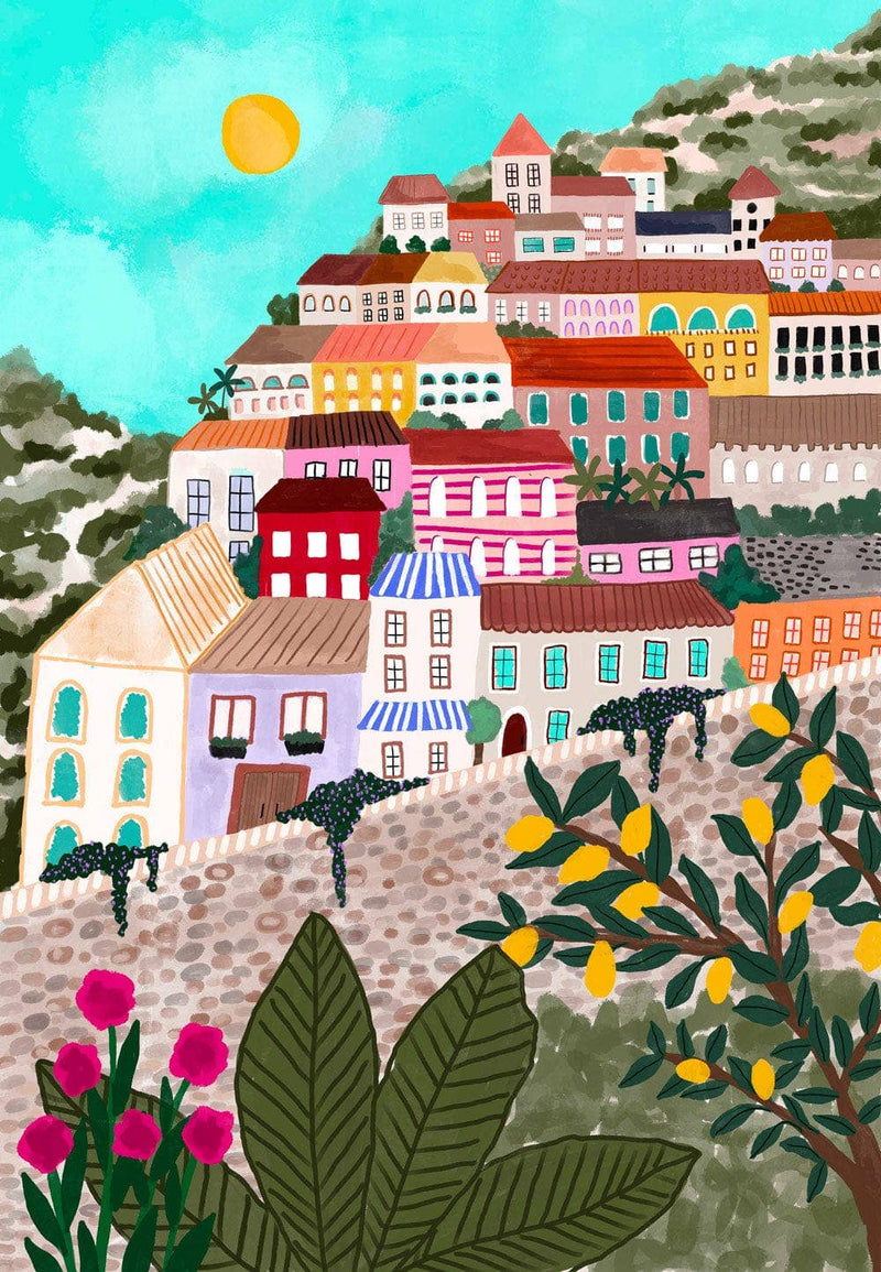 Colourful Village Art Print 8x10